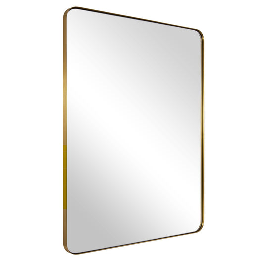 ANDY STAR Gold Bathroom Mirror for Wall, 20x28” Brushed Brass Metal Rounded Corner Rectangle Mirror, Wall Mirror in Stainless Steel Metal Frame, 1" Deep Set Design Hangs Horizontal Or Vertical