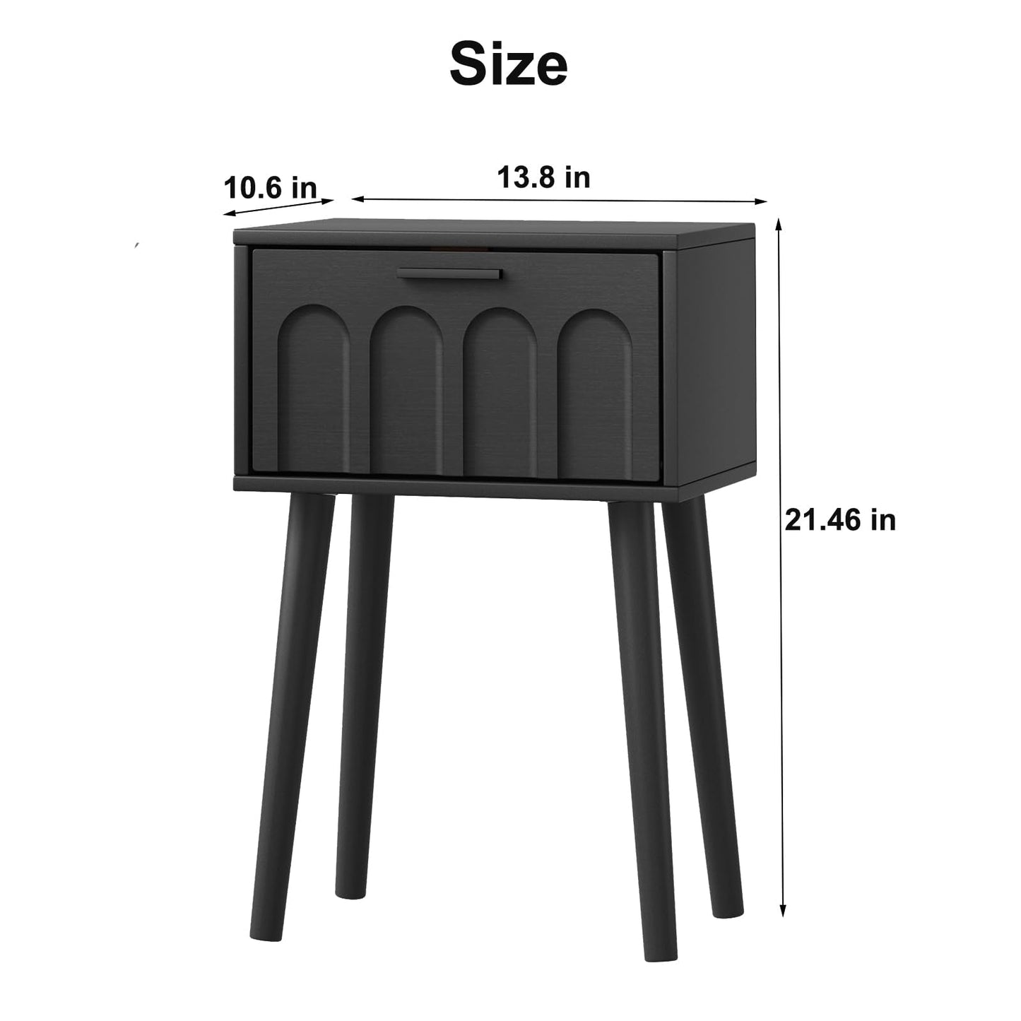 LAATOOREE Nightstand Set of 2, Small Bed Side Table with Arch Door, Mid-Century End Table with Wood Legs for Bedroom, Small Space (Black)