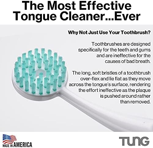 Tung Plastic Tongue Scraper with Protective Caps, Tongue Brush, Tongue Cleaner for Adults, Scrubber, Plastic, Fight Bad Breath and Halitosis | Tongue Scraper Cleaner, Made in America, 2-Pack w/Cap