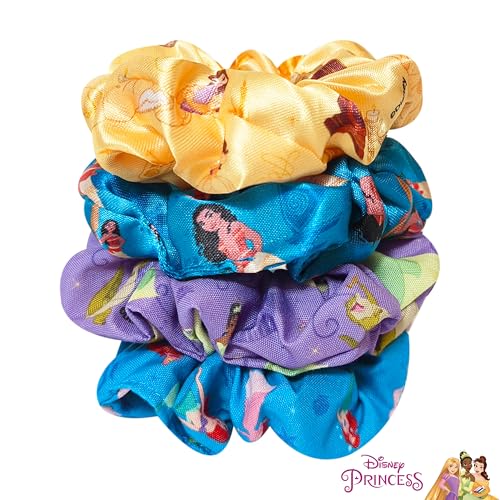 LUV HER Disney Princess Cute Scrunchies for Girls of All Ages - 4 Large Hair Scrunchies for Girls - 4 Printed Scrunchies with Your Favorite Characters - Hair Accessories for girls 3+