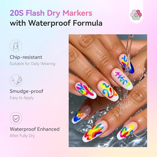 SAVILAND Essentials Nail Art Pens Set: 24 Colors Spring Summer 3D 0.7MM Quick Dry Nail Polish Pens for Nail Art Design Acrylic Paint Makers Drawing Point Liner Pen Dotting Tools Brush Home Salon DIY