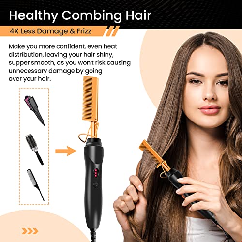 Hot Comb Set 7Pcs, Electric Hair Straightener Pressing Comb for Black Hair, Hot Comb Set with Wig Wax Stick, Lace Band, Rat Tail Comb ＆Salon Clips