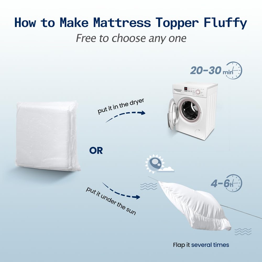 SOPAT Mattress Topper Queen Size Extra Thick Mattress Pad 8-21" Deep Pocket Soft Down Alternative Fill Mattress Protector Pillow Top Mattress Cover (60x80 Inches, White)