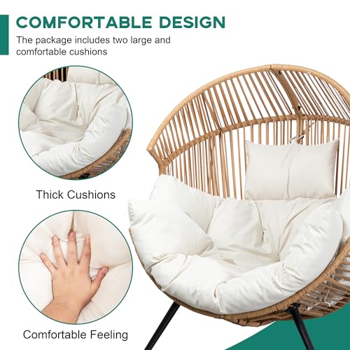 Shintenchi Wicker Egg Chair Outdoor Rattan Patio Chair with Cushion,Oversized Patio Lounge Chairs with Cushion Egg Basket Chair, Egg Seat for Indoor Living Room Bedroom Outside Patio Backyard Balcony