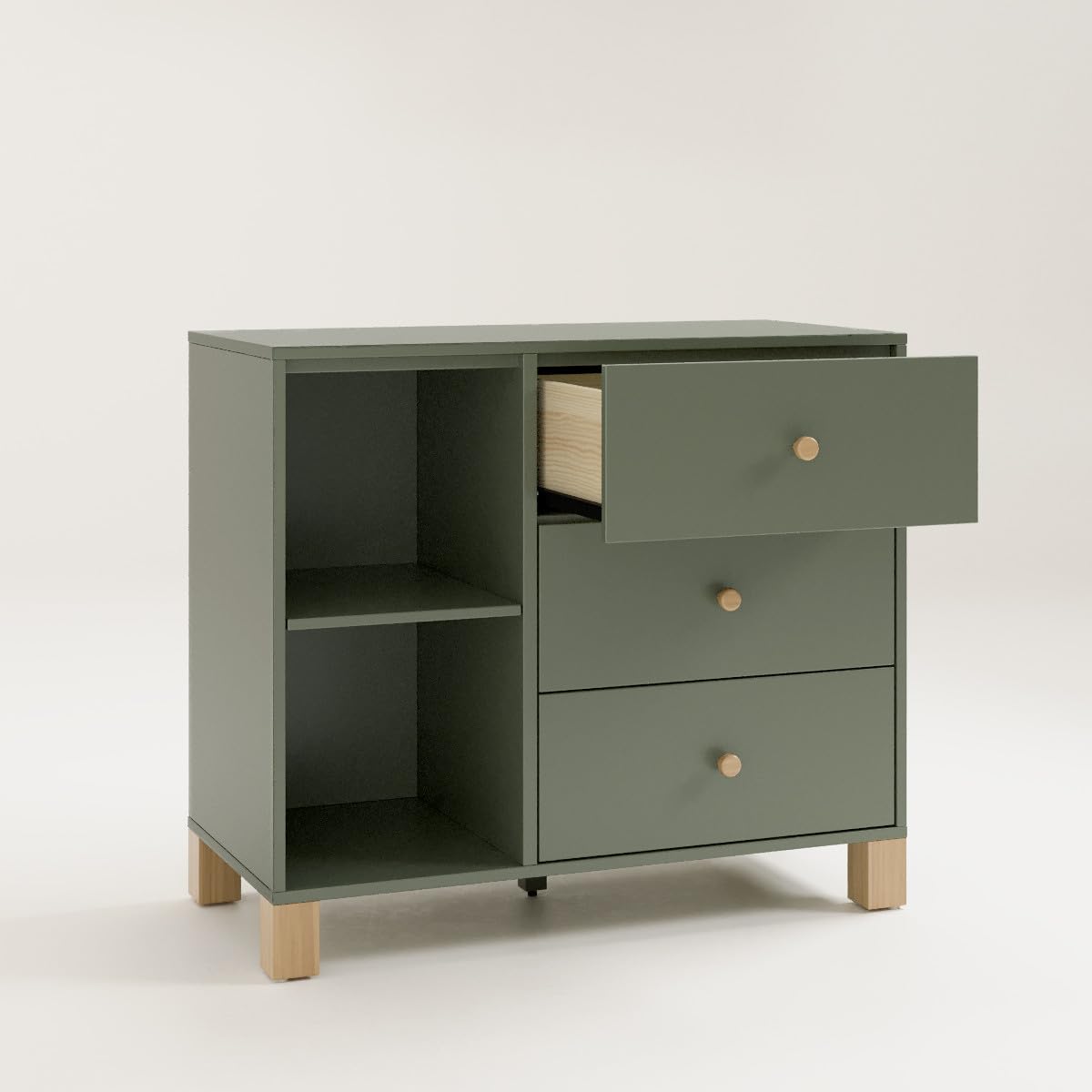 Storkcraft California 3 Drawer Combo Dresser (Olive with Driftwood) – GREENGUARD Gold Certified, Interlocking Drawer System, Pre-Installed Drawer Tracks for Easier Assembly, Spacious Cabinet