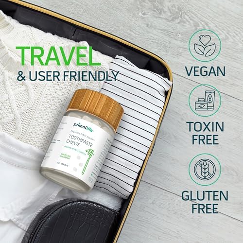 Primal Life Organics Premium Dirty Mouth Toothpaste Chews – Nano-Hydroxyapatite Whitening Toothpaste Tablets for Adults - Gluten Free, Vegan, Paleo - 60 Tablets in Jar - Sparkling Spearmint