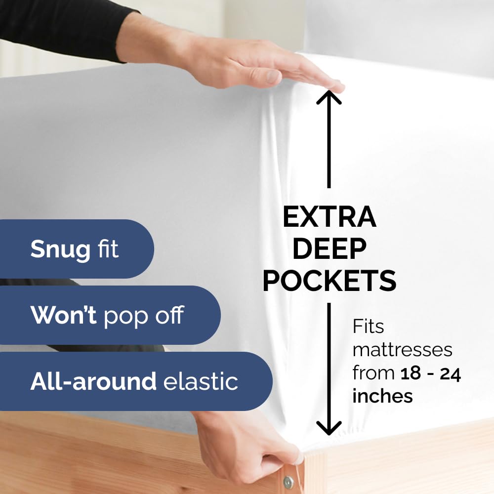 Extra Deep Cal King Sheet Set - 6 Piece Breathable & Cooling Sheets - Hotel Luxury Bedding Set w/18-24 Inch Extra Deep Pockets - Easy Fit - Super Soft, Wrinkle Free and Comfy - White, Cal King Size