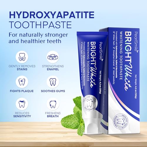 PearlSmile Hydroxyapatite Niacinamide Whitening Toothpaste – 5% Niacinamide + 10% Nano-Hydroxyapatite (nHAp) – Strengthens Enamel & Remineralizes – Fluoride-Free, 4.2oz (Pack of 1)