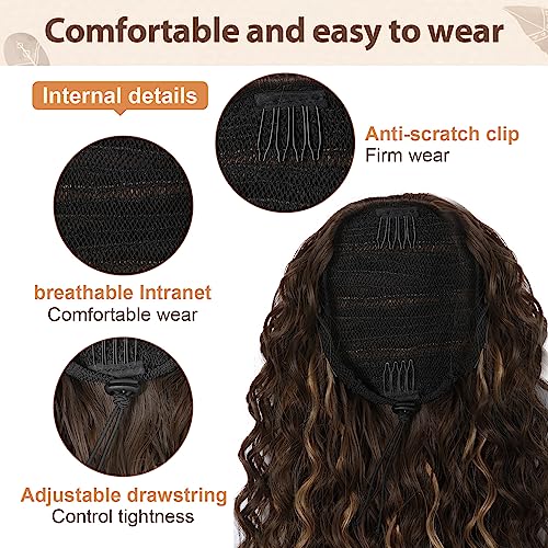 Flufymooz Ponytail Extension, 26 Inch Bohemian Style Drawstring Ponytail Hair Extensions for Women, Long Curly Wavy Pony Tail Natural Synthetic Hairpiece for Women (26 Inch Natural Black)