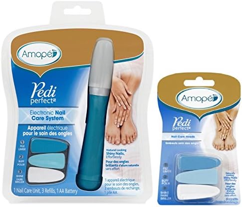 Amope Amopé Pedi Perfect Care System-Electronic Manicure/Pedicure Tool-File, Buff, Shine Nails with Extra Refill kit