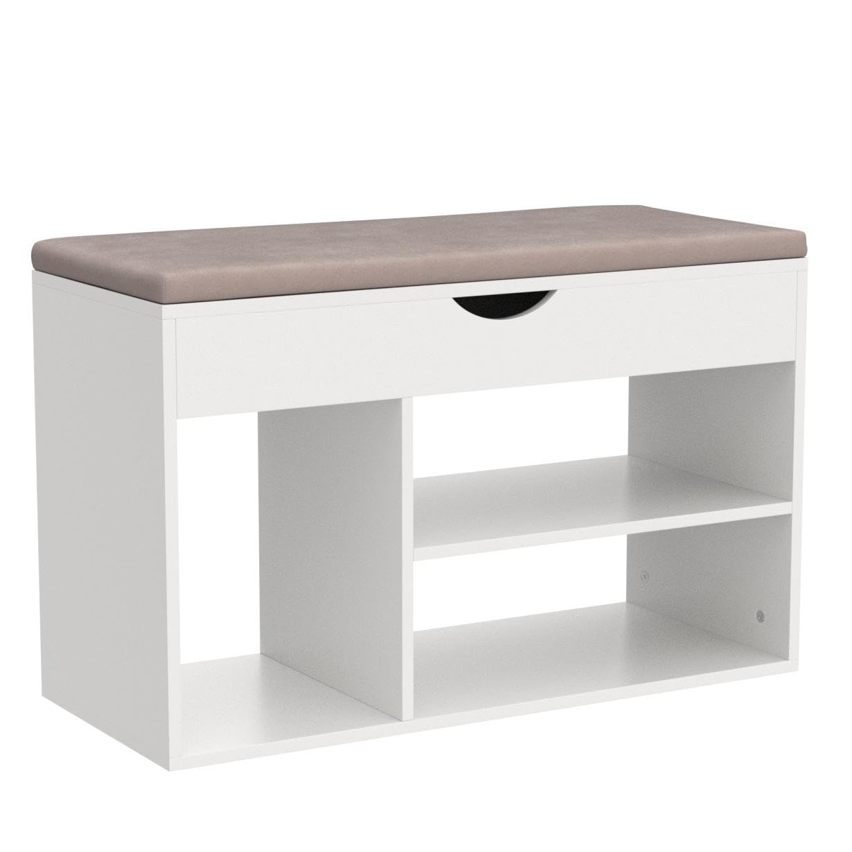 Apicizon 31 Inches Storage Bench, Shoe Bench with Flip Top Storage Space and Padded Cushion, Wooden Entryway Bench for Entryway, Living Room, 2-Tier Shoe Rack Organizer, White