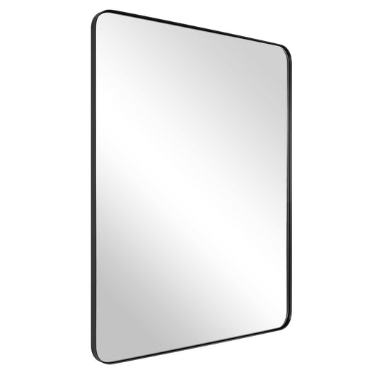 ANDY STAR Wall Mirror for Bathroom, 24x36 Matte Black Bathroom Mirror, Modern Stainless Steel Metal Frame with Rounded Corner, Rectangle Glass Panel Wall Mounted Mirror for Vanity