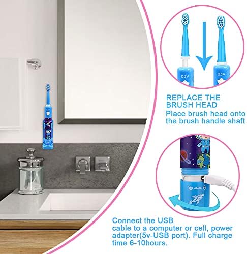 OJV 8620 Musical Electric Toothbrushes for Kids Children, 3 Modes 2 Min Timer, 6 Bristles Rechargeable Power Smart Sonic Music Play Song Toothbrush for Girls Age 3-14 with Wall Mounted Holder (Blue)
