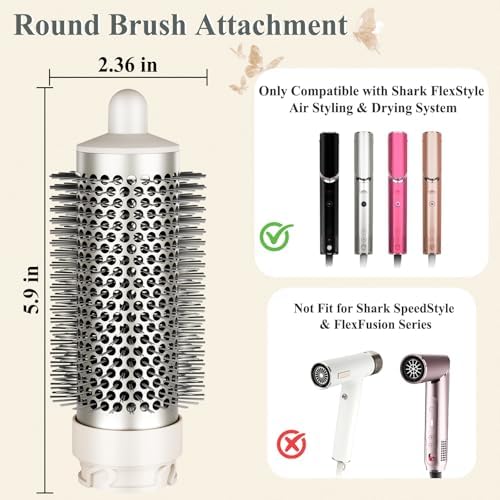 Round Brush Attachment for Shark FlexStyle Accessories, Normal Round Volumizing Brush Hair Styling Tool for Straight, Wavy, Curly, and Coily Hair