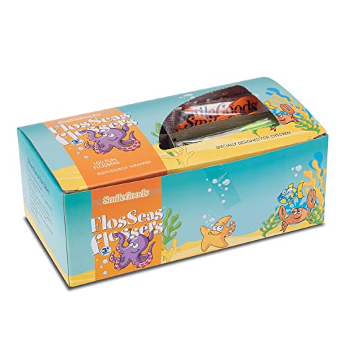 Practicon SmileGoods FlosSeas Flossers, Individually Wrapped Kids Flossers, Sea Animal Shaped Flosser for Children, Box of 200