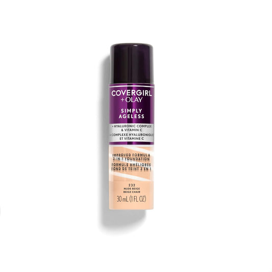 COVERGIRL & olay simply ageless 3-in-1 liquid foundation, nude beige, pack of 2, 1 Ounce