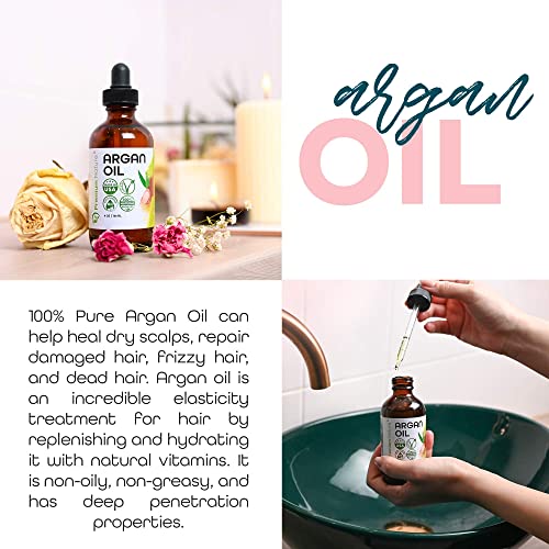 Premium Nature Argan Oil for Hair Virgin 100% Pure Cold Pressed Argon Oil Hair Serum For Hair Stimulate Growth for Dry and Damaged Hair Argan Oil for Skin Body Moisturizer Nails Protector 4 oz