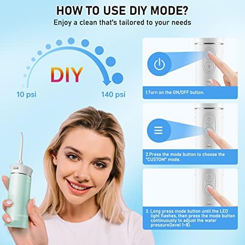 Water Flosser Cordless Oral Irrigator Portable Teeth Cleaner HOC600 IPX7 Waterproof Electric Dental Flossers with DIY Modes 6 Jet Tips for Braces Care Travel and Home Use