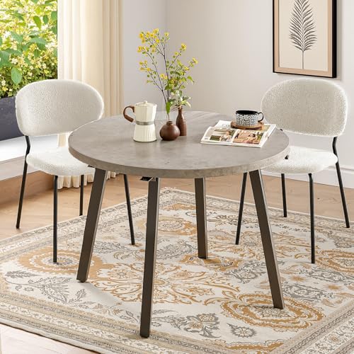 Howtek Dining Chairs Set of 2, Mid Century Modern Boucle Upholstered Fabric Kitchen Chairs with Curved Backrest & Metal Legs for Living Room, Dining Room, Vanity - Beige
