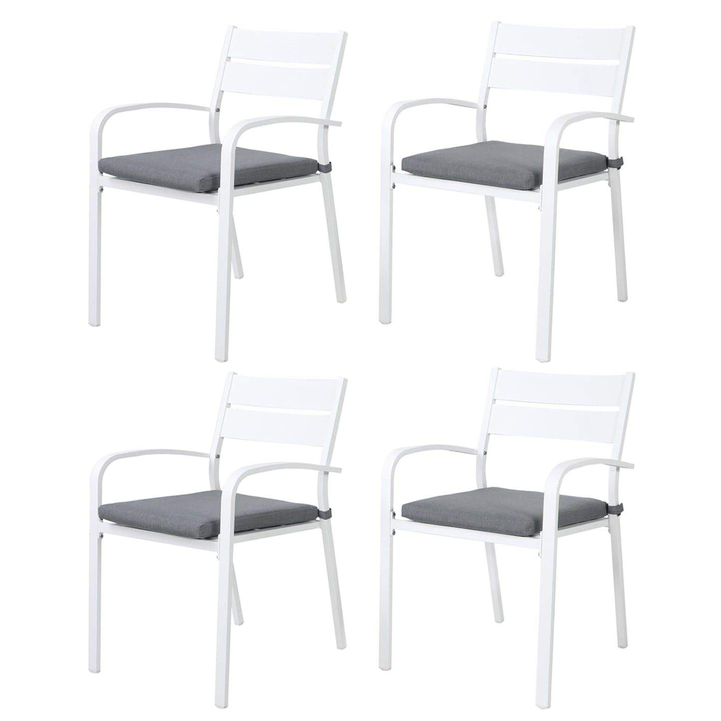 Soleil Jardin Outdoor Aluminum 4-Piece Patio Dining Chairs with Cushions, Stackable Bistro Chairs for Balcony, Garden, Backyard, White Finish & Grey Cushion
