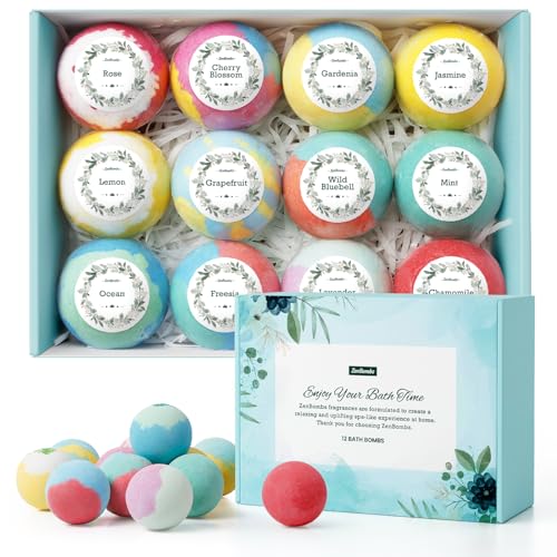 Bath Bombs for Women, 12pcs Handmade Natural Bath Bomb, Stocking Stuffers, Mothers Day Presents for Mom, Bath Bomb with Shea Butter, Valentines Day Gifts for Her and Him