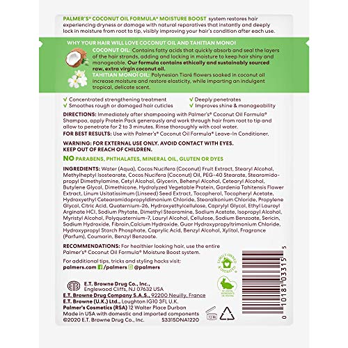 Palmer's Coconut Oil Formula Moisture Boost Protein Pack, Hair Treatment for Dry, Damaged, Over-Processed and Colored Hair, 2.1 Ounce (Pack of 12)
