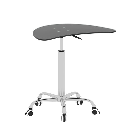 Adjustable Height Tempered Glass Side Table, Rolling Small Desk with 5 Lockable Wheels.(Adjustable Range 24.2 "~32.7 ") (Black)