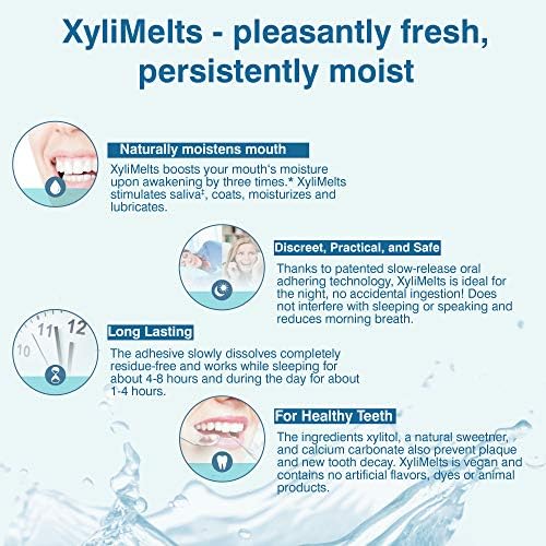 Oracoat XyliMelts for Dry Mouth Night Time or Day - Moisturizing Dry Mouth Adhering Discs, Sugar Free with Xylitol, 100 Count, Mild Mint Flavor, 8-Hour Relief