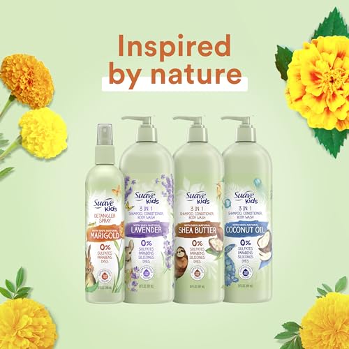 Suave Kids Shampoo & Conditioner for Curls, Sweet Almond & Honey 2-Pack + Detangler Spray for Kids with 100% Natural Marigold, Dermatologist-Tested & Tear Free