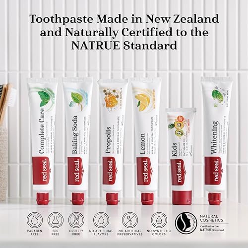 Red Seal Baking Soda Toothpaste - Fluoride-Free Herbal & Mineral Formula, Vegan-Friendly, Cruelty-Free, SLS and Paraben-Free, No Artificial Flavors, NATRUE Certified Natural, Dry Mouth Relief (2 Pack)
