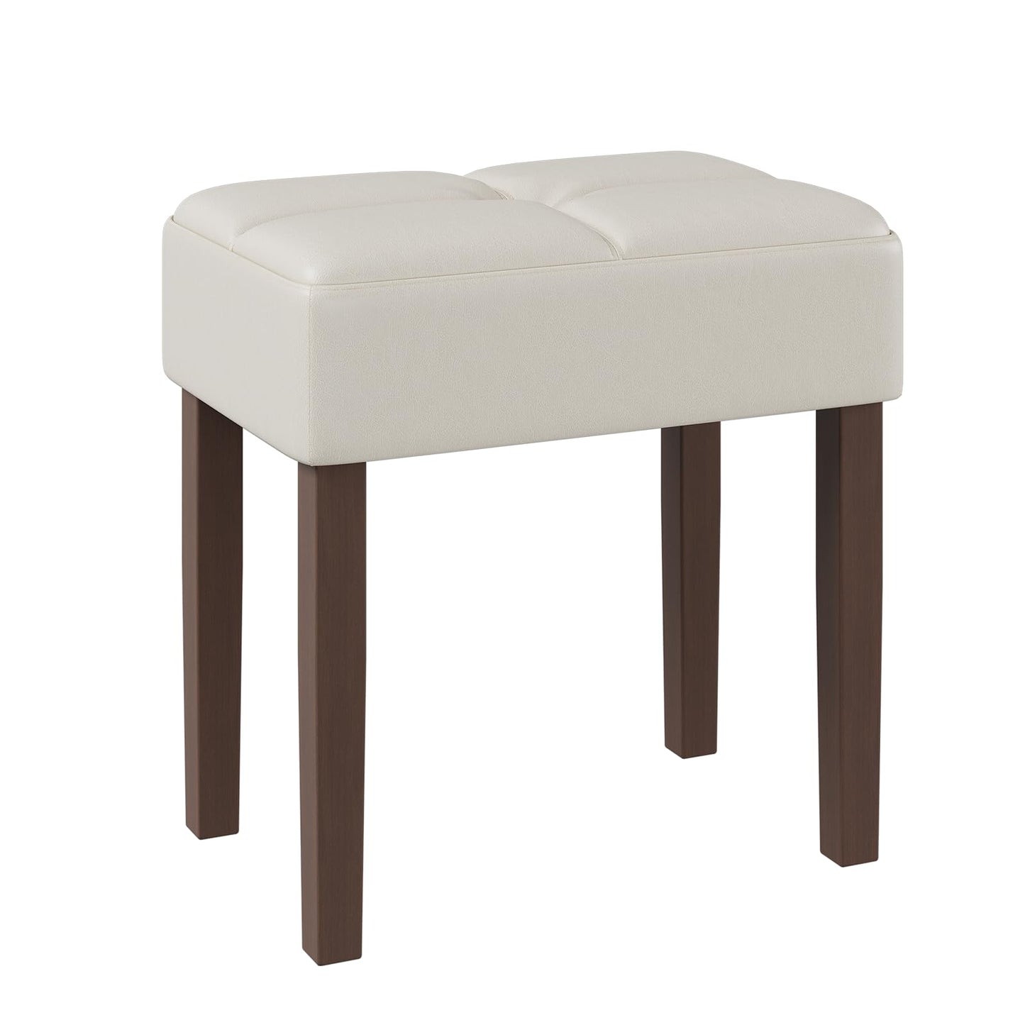EOSVALO Leather Vanity Stool, 18.7 Inch Wide Rectangle Ottoman Bench for Makeup Room, Vanity Chair with Wood Legs for Piano Room, Bedroom,Living Room with Customizable (Cream)