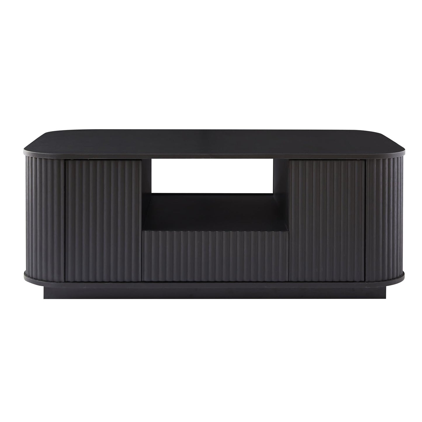 LKTART Coffee Table, 46.5" Mid Century Modern Storage Coffee Table with Door, Center Table with Drawer Wave Pattern for Living Room, Office, Apartment, Black