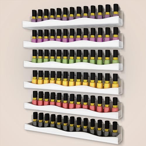 YMVV 15" Nail Polish Racks Wall Mounted Shelf,6 Pack White Acrylic Nail Polish Organizer Nail Supplies for Nail Techs,Great Display for Salons Retailers