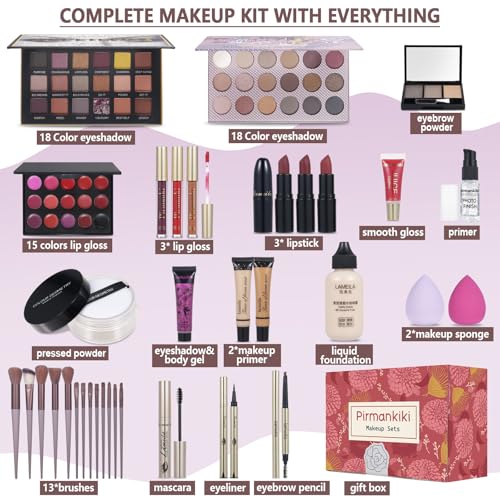 All-in-One Makeup Kit for Women & Girls - Travel & Professional Makeup Set Includes Eyeshadow, Lipstick, Brow Pencil, Eyeliner & Brush Set