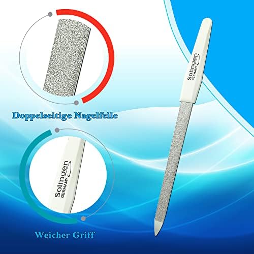 SMI 5 Pcs Solingen Germany Sapphire Metal Nail File Set + 1 Curved File - Fine and Coarse Nail Files - Double Sided Professional Manicure Pedicure Kit Best Nail File for Fingernail Toenail Care
