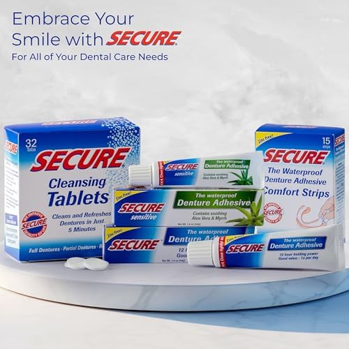 Secure Waterproof Denture Adhesive - Zinc Free - Extra Strong 12 Hour Hold - 1.4 oz (Pack of 2)
