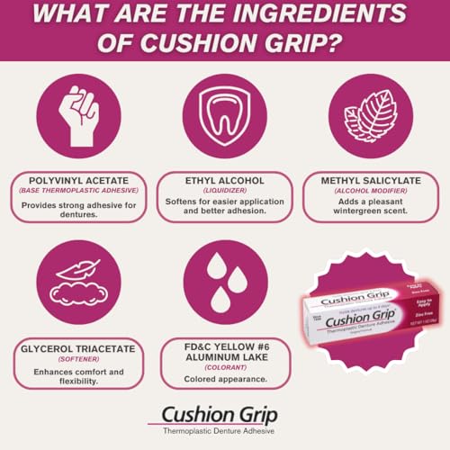 Cushion Grip Thermoplastic Denture Adhesive, 0.35 oz Travel Size (Pack of 2) | Refits and Tightens Loose Dentures On The Go | Non-Glue Adhesive, Acts Like a Soft Reliner