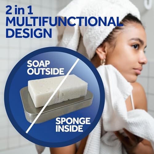 T.Taio Esponjabon Mother of Pearl Soap Sponge - Revitalizing Shower Scrubber for Bath Wash & Oil Removal - Bathroom Essentials with Fresh Scents - Pearl with Mini