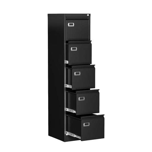 Anxxsu 5 Drawer File Cabinet, Filing Cabinets for Home Office, Vertical File Cabinet with Lock, 61.6" H Locking File Cabinet for A4 Legal/Letter, Assembly Required (Black)