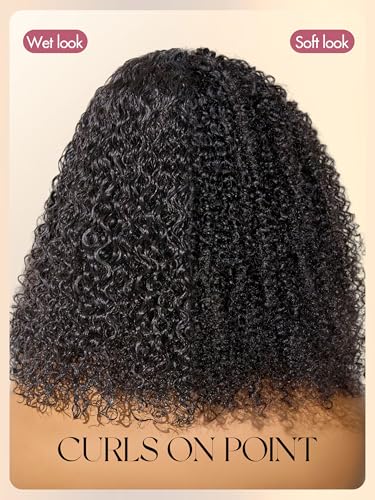 LUVME HAIR Half Wig Kinky Curly Flexi-Fit Invisi 3 in 1 Wigs Flip Drawstring Wig 200% Density Glueless Wigs 100% Human Hair Natural Black Ready to Go Headband Wig for Women 18 Inches