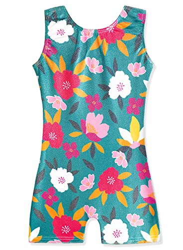 HOZIY Floral Gymnastics Leotards for Toddler Girls 5t Size 5-6x Year Old Green White Pink Flower Biketard Leotard with Shorts Tumbling Outfits Kids Leo Maillot Gimnasia Nina Shiny Sparkle