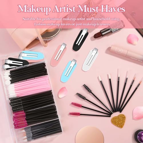 Disposable Applicators Kit With Makeup Puff, Mixing Palette, Artist Supplies, Accessories, Mascara Wands, Lip Brushes, Hair Clips, Powder Puffs for Face With Storage Box