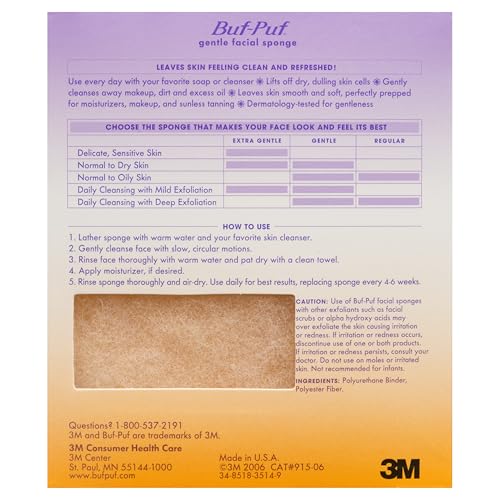 Buf-Puf Reusable All-Purpose Facial Sponge, Gentle (Pack of 6)