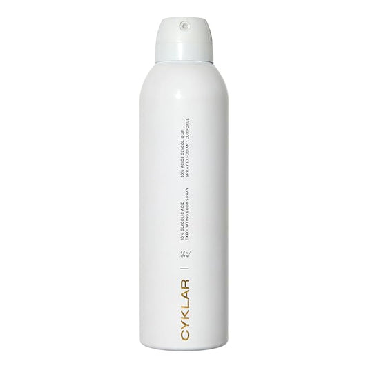 Cyklar Glycolic Acid Exfoliating Body Spray – 10% AHA Toner for Face & Body. Skin-Smoothing Spray with Peptides & Enzymes – Fragrance-Free, 6 fl oz