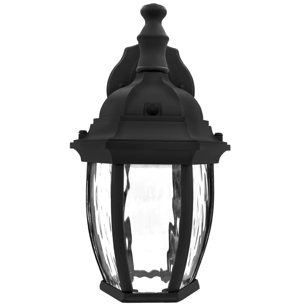 Maxxima Luvoni Smart WiFi LED Outdoor Wall Light, Black w/Clear Water Glass, App Controlled Porch Lantern, 850 Lumens, CCT 2700K - 6500K, Dimmable, Works with Google Home/Alexa