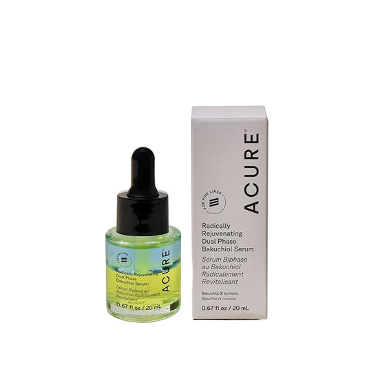 Acure Radically Rejuvenating Dual Phase Bakuchiol Serum - Bakuchiol Oil Serum for Face, Anti Aging Retinol Alternative for Wrinkles & Fine Lines, Cold Pressed Botanical Oils, Vegan - 0.67 fl oz