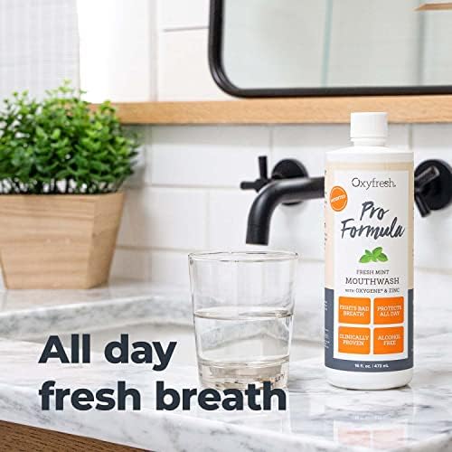 Oxyfresh Premium Pro Formula Fresh Mint Mouthwash – Patented Zinc Mouthrinse for All Day Fresh Breath & Healthy Gums – Refreshing & Alcohol Free Mouthwash | 16oz