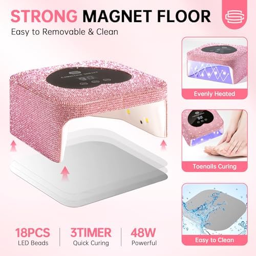 UV Nail Lamp, CHRISTINE SHELLY UV Light for Gel Nails, 48W Plug-in Mini Diamond Nail Lamp Nail Dryer with Touch Control Auto Sensor and 3 Timer Settings Nail Light Curing Lamp, Home