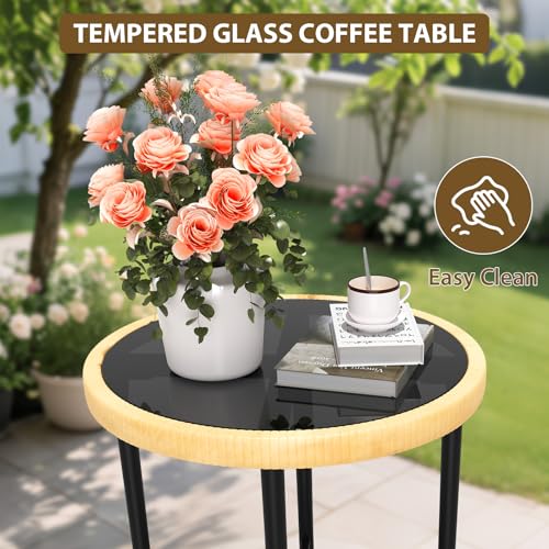 Garvee Bistro Set 3-Piece, Patio Conversation Set, All-Weather Wicker Outdoor Sectional Furniture Chairs with Table & Cushions Beige for Garden Patio Deck