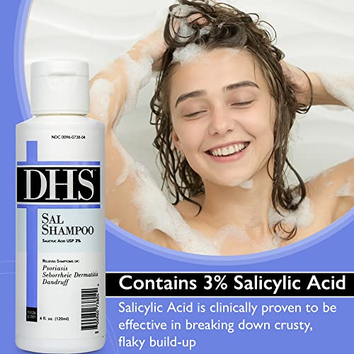 DHS SAL Shampoo - Maximum Strength for Psoriasis, Eczema, and Dandruff/Medicated Anti-Dandruff Shampoo Reduces Oil, Treats Itchy Scalp with Salicylic Acid/PBA-free, Fragrance-free / 4oz